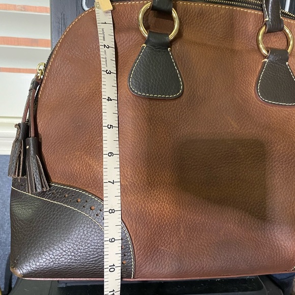 Dooney & Bourke Brown Nubuck and Pebbled Leather Domed Satchel Bag. - Picture 6 of 14